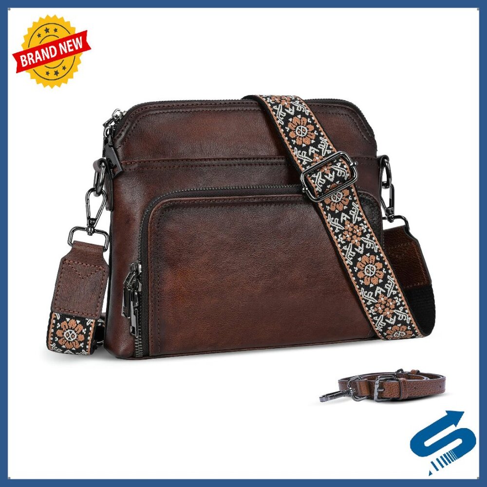 Genuine Leather Crossbody Bag With Adjustable Straps & Multiple Pockets